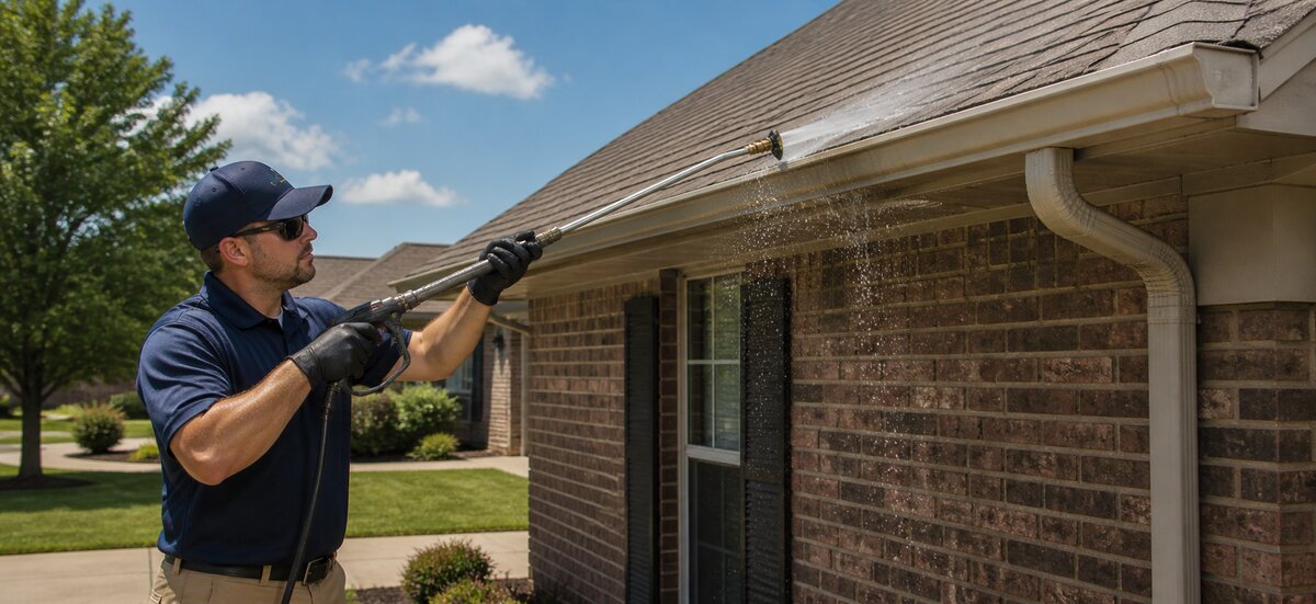 Professional gutter cleaning service on a home in Oklahoma City